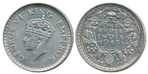 George VI, Half Silver Rupee, 1943, Bombay Mint, A / Ia (Large head and a Small 3) with di