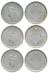George VI, Half Silver Rupee, 1943, Bombay Mint, C / II (Small head Large 3) with diamond.