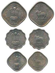 Cupro-Nickel set of 3, 2 Annas, Anna and ½ Anna, 1950. Nice toning, About Uncirculated, Sc