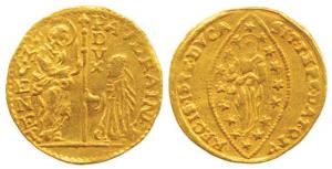 Austria, Gold Ducat, 3.43g, 19th century, Christ on obv. and two figures on rev. Very Fine