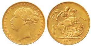 Great Britain, Victoria, Gold Sovereign, 8g, young head, St. George slaying a dragon on re