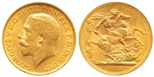 Great Britain, George V, Gold Sovereign, 8g, 1912. About Extremely Fine.