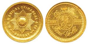 M/s Manilal Chimanlal & Co Bombay, Gold ¼ Tola, 2.92g, Diamond ¼ Tola Fine Gold inscribed 
