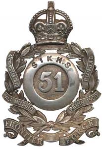 Silver Cap Badge, 52.46g, 51 Sikhs in a circle with wreath around, British crown at top, F