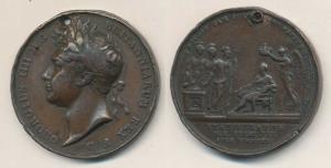 Coronation of George IV, Copper Medal, bust of the ruler to left on obv., an angel holding