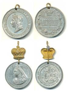 Golden Jubilee of Queen Victoria Medal, White Metal, veiled bust of Victoria on obv., rev.