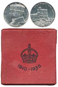 Silver Jubilee Medal of George V and Queen Mary, Silver, 15.6g, Domus Medal, conjoined bus