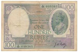 George V, Rupees 100, 1st issue, 1938, Bombay, signed J. B. Taylor, (J&R 8.1A). Fine+.
