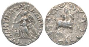 Indo-Greeks, Antimachos II Nikephoros (c. 174-165 BC), Silver Drachm, 2.2g, Bilingual seri