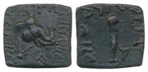 Indo-Greeks, Menander I (c. 160-145 BC), Copper Unit, 2.6g, head of an elephant on obv.; c