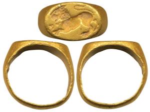 Ancient Signat Ring/Seal, Satavahana Lion, (c. 100 AD), 11.74g, plain band with an oval be