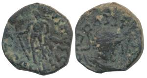 Kushanas, Kujula Kadphises (c. 70-90 AD), Copper Drachma, diademed bust of the ruler to ri