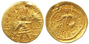 Kushanas, Vasudeva II (290-310 AD), Gold Dinara, 7.94g, obv. king standing facing, head le