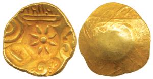 Yadavas of Devagiri, Mahadeva, Gold Padma Tanka, 3.81g, Punch-marked type, with five punch