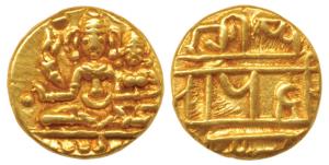 Vijayanagar, Hari Hara II (1377-1404 AD), Gold ½ Pagoda, 1.72g, Shiva-Parvati seated holdi