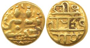 Vijayanagar, Devaraya I, Gold Pagoda, 3.34g, Shiva-Parvati seated on obv., Nagari legend S