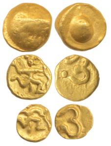 Shilaharas of Kolhapur, Gold Double Fanam, 0.76g, trishul on obv. but obliterated, rev. pl