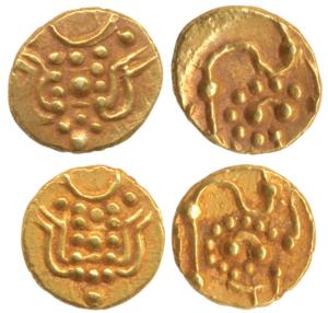 Hoysala, Gold Fanam (2), Lakshmi on obv., lion on rev. Extremely Fine. (2)