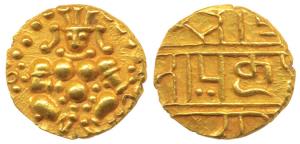 Nayakas of Chitradurga, Gold Durgi Pagoda, 3.30g, Krishna as Bal Gopala on obv., Nagari le
