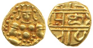 Nayakas of Chitradurga, Gold Durgi Pagoda, 3.3g, Krishna as Bal Gopala on obv., Nagari leg