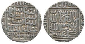 Islam Shah Suri, Silver Tanka, 11.05g, Shergarh urf Bakkar Mint, AH 952, legend within dou