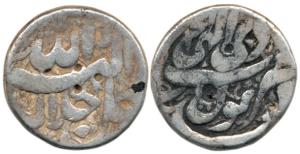 Akbar, Silver Rupee, 10.88g, Dewal Bunder Mint, Ilahi type, Month Di. Fine+.