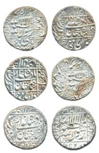 Shah Jahan, Silver Rupee (3), Surat Mint, AH 1045/8, 1045/9 and 1054, complete mint name i
