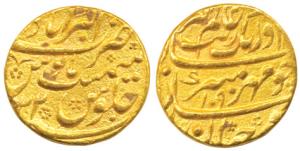 Aurangzeb (AH 1068-1118, 1658-1707 AD), Gold Mohur, 10.91g, Akbarabad Mint, AH 1090/22, mi