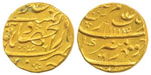 Aurangzeb, Gold Mohur, 10.92g, Dar-ul-Jihad Haiderabad Mint Mint, AH 1114/46, mint name on