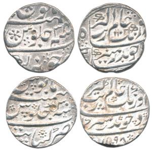 Aurangzeb, Silver Rupee (2), Junagadh Mint, AH 1103; Khambayat Mint, AH1197, near complete