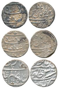 Shah Alam Bahadur, Silver Rupee (3), Khambayat, Lucknow and Surat Mints, RY 4 and 3. Very 