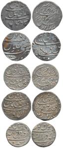 Farrukhsiyar, Silver Rupee (5), Burhanpur Mint, AH 1125/2; Itawa Mint, AH 1129/6; Multan M