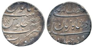 Muhammad Shah, Silver Rupee, 10.52g, Surat Mint, Lutf-alah Badshah Zaman couplet, RY Ahd, 