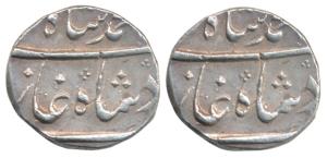 Muhammad Shah, Silver ½ Rupee, 5.73g, mint name off flan, RY 3 . Very Fine+, Rare.