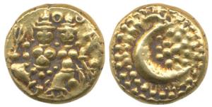 Haider Ali, Gold Pagoda, 3.40g, Shiva and Parvati seated on obv., Persian letter He in gra