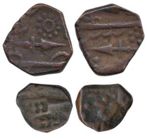 Fateh Singh (AH 1192-1204, 1778-1789 AD), Copper ½ and ¼ Paisa, an arrow on the first and 