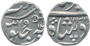 Anand Rao (AH 1215-1235, 1800-1819 AD), Silver ½ Rupee, 5.68g, AH 1234/12, Nagari initial 