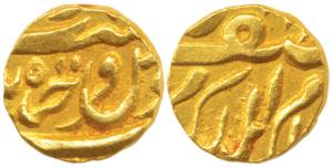 Mir Mehbub Ali Khan II, Gold 1/8 Ashrafi, 1.4g Farkhanda Bunyad Hyderabad Mint, AH (130)7,