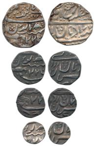 Ranjit Singh (AH 1263-1281, 1846-1864 AD), set of 4, Silver Rupee, 1/2, ¼ and 1/8, second 