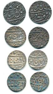 Silver Rupee (4), Awadh, Muhammadabad Banaras Mint (2), Shuja ud- Daula, umbrella as mint 