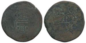 Goa, Miguel, Copper Tanga, 36.32g, crowned arms on obv., value AP/T in center on rev., iss