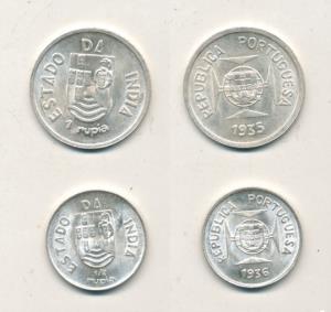 Silver Rupia and ½ Rupia, 1935 and 1936 (KM 23, 22). Brilliant Uncirculated. (2)