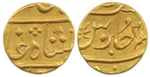 Gold Mohur, 11.60g, struck at the Bombay Mint, (circa 1803-1824), in the name of Shah Alam
