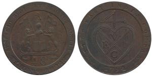 Copper Dub or 1/48 Rupee, 13.46g, 1794, coat of arms of the EIC on obv., bale mark on rev.