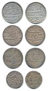 Silver Rupee (4), Surat, Murshidabad and Muhammadabad Banaras Mints, in the name of Shah A