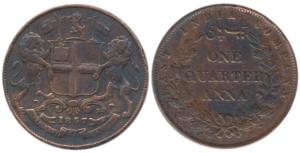Copper ¼ Anna, 1857, double leaf variety on rev. Very Fine, Rare.