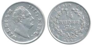 William IV, Silver ¼ Rupee, 1835, F incuse, 20 Berries, no dot after date. Very Fine+, Rar