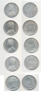 Victoria Queen and Empress, Silver Rupee (5), 1840 divided legend, WW raised; 1962 (2), 18