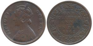 Victoria Queen, Copper ¼ Anna, 1862, Bombay Mint, dot below date. Very Fine, Rare.