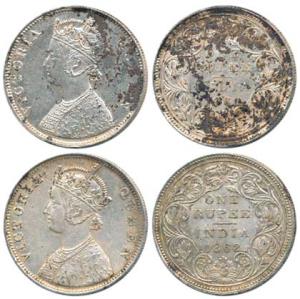 Victoria Queen, Silver Rupee (2), 1862, Bombay Mint, B / II / 0 / 0. Very Fine to Very Fin